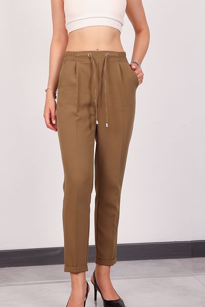 Stil Sepeti Women's Khaki High Waist Elastic Narrow Leg Double Pocket Trousers Drl-1000464793