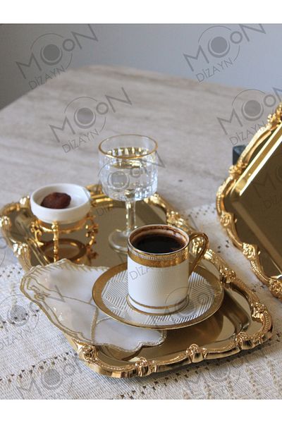Moon Dizayn 2 Pieces Baton Rose Frame Serving Presentation Tray, Luxury Presentation Holder, 2 Pieces