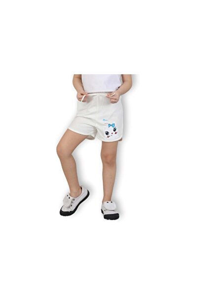 atabay Cat Printed Girl's Shorts Ecru