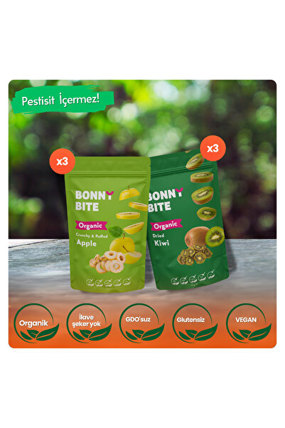 Bonny Bite 6 عبوات من التفاح المجفف العضوي والكيوي المجفف