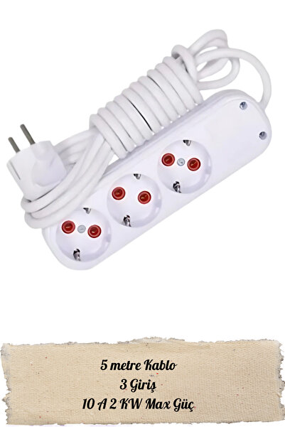 hırdawhat 5 Metre Kablolu Topraklı Ara Kablosu Uzatmalı Seyyar 3lü Grup Priz