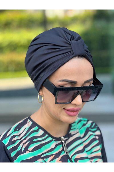 MASSMİZO Black Women's Fully Covered Hijab Outer Bonnet