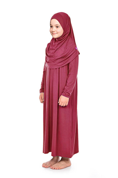 ihvan online Pratik Başörtülü Tek Parça Kız Çocuk Namaz Elbisesi 9-11 Yaş Kırmızı