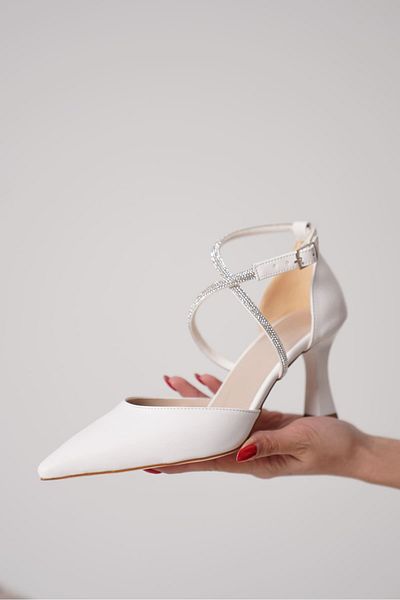 Zerenyus Fiona Premium Stone Women's White Heeled Shoes
