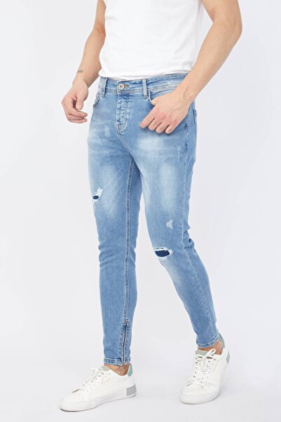 Bluewhite Ανδρικό κοκαλιάρικο πόδι με φερμουάρ λεπτομερές Jean Light Blue