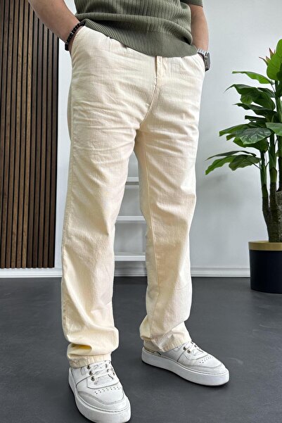 Edwox Ανδρικό λινό παντελόνι Easy Nail Cream Colord266