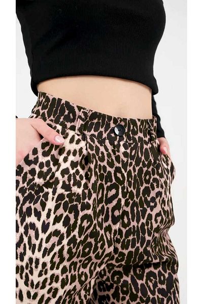 H&A İSTANBUL Women's Leopard Print High Waist Wide Leg Palazzo Trousers
