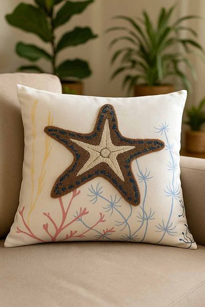 Pilloveland Punch Embroidered Throw Pillow Case - 43*43 cm - Starfish