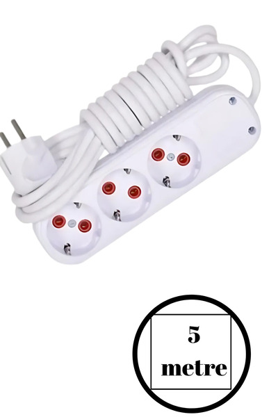 hırdawhat 5 Metre Kablolu Topraklı Ara Kablosu Uzatmalı Seyyar 3lü Grup Priz