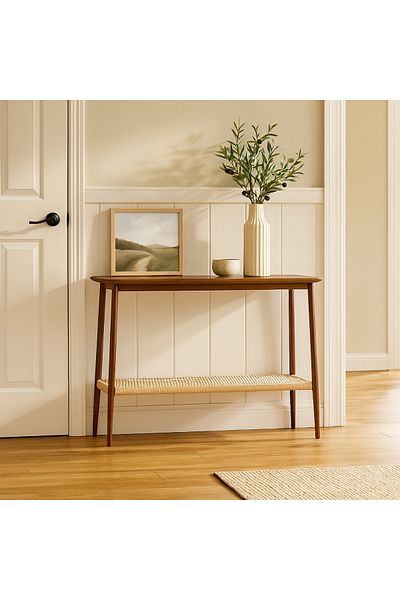 PixelsFurniture Pixel Furniture Console Table, Entryway with Wood Top and Metal Ends, Versatile