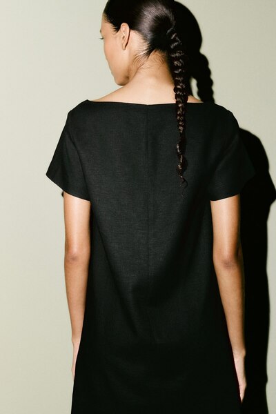 H&M Keten Karışımlı Düz Kesim Elbise