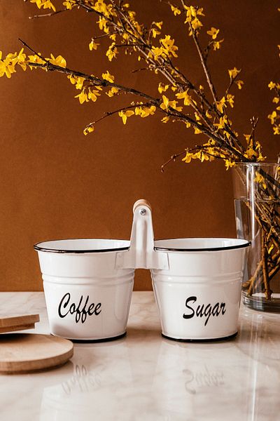 Arma House Set of 2 Coffee and Sugar Jars with Holding Handles and Wooden Lid