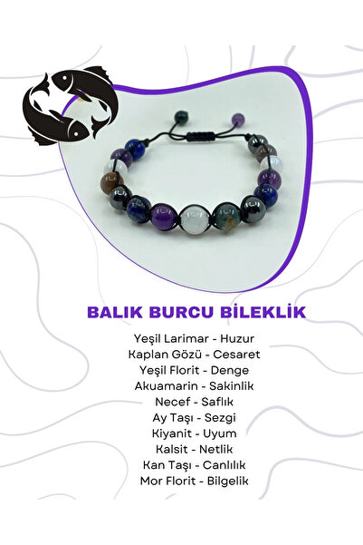 Saff Doğal Taş Certified Pisces Natural Stone Macrame Bracelet212188