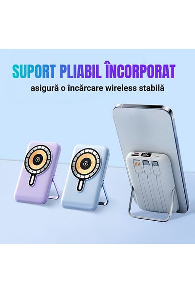 OEM Magnetic Wireless External Battery with Foldable Stand - 10000mAh, Digital Display, 3 Cables