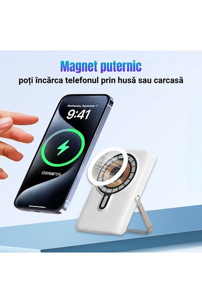 OEM Magnetic Wireless External Battery with Foldable Stand - 10000mAh, Digital Display, 3 Cables