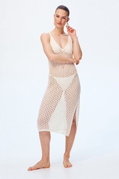 H&M Delik Desenli Triko Plaj Elbisesi