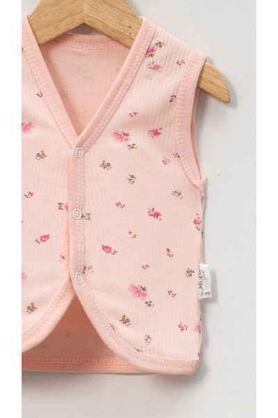 Mini Okyanus Luvvera Pink Flower Patterned Baby Girl Cotton Vest (0-3-6-9 Months)