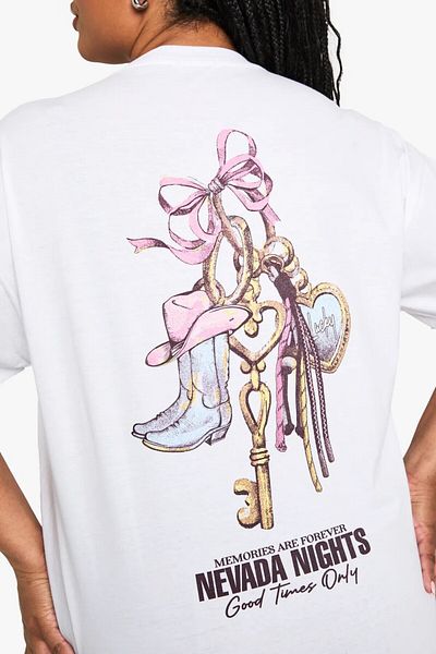 The Champ Clothing Tricou pentru femei de mărime mare, 100% bumbac, Nevada Nights, imprimat alb, oversize de vară