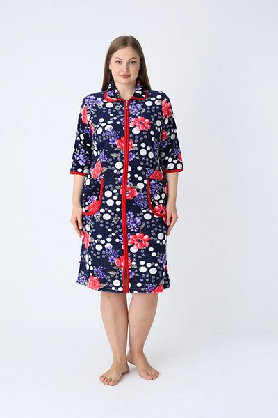 ROMEO LİFE Women's Plus Size Cotton Blend Velvet Zipper Dress 1125