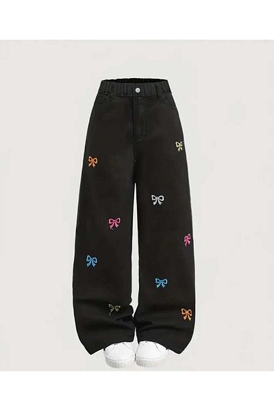 Semesia Charmy Street Y2K Ribbon Detail Denim Blue Trousers