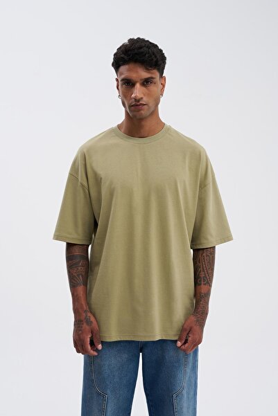 Machinist Ανδρικό μπλουζάκι Basic Super Cotton Oversize Πράσινο Μουστάρδα