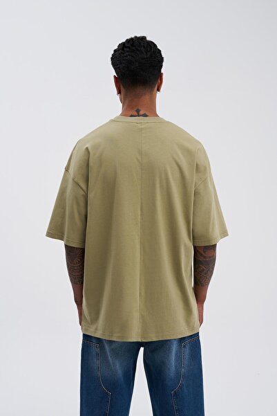 Machinist Ανδρικό μπλουζάκι Basic Super Cotton Oversize Πράσινο Μουστάρδα