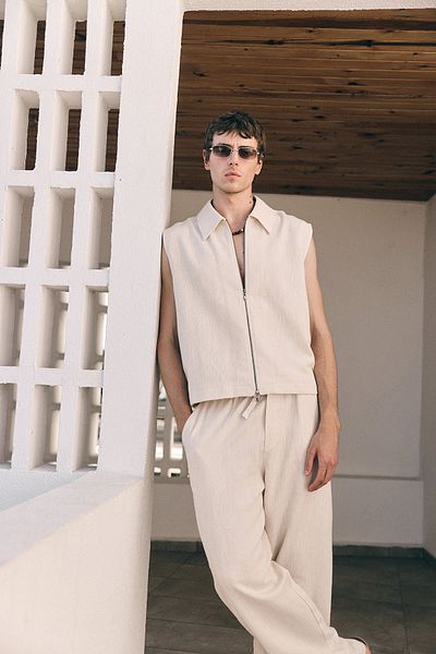 Antioch Beige Polo Collar Textured Men's Vest