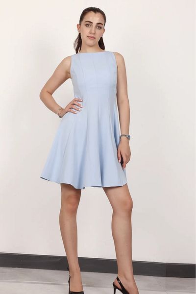 Stil Sepeti Women's Baby Blue Zero Sleeve Stitching Detailed Skirt Flounce Mini Dress Drl- 1000789147