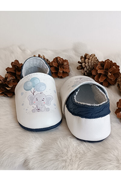 Hodore Noxi Elephant Printed Genuine Leather Baby Booties Moccasins