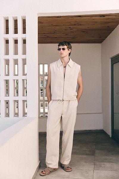 Antioch Beige Polo Collar Textured Men's Vest