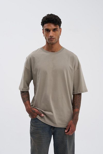 Machinist Men's Basic Super Cotton Oversize Khaki T-Shirt