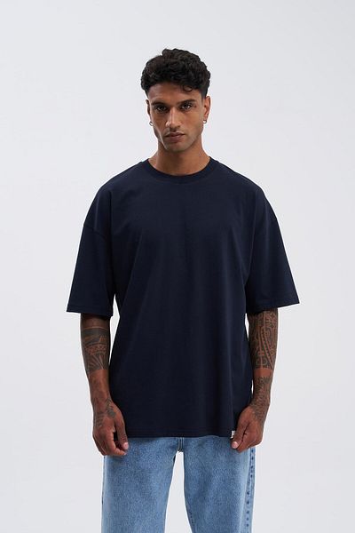 Machinist Men's Basic Super Cotton Oversize Navy Blue T-Shirt