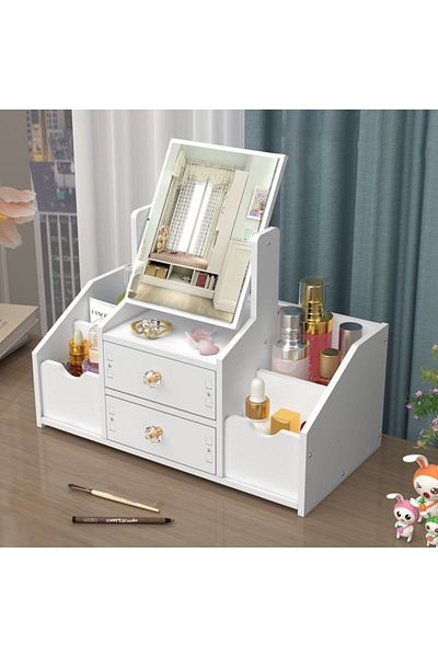 QGC Large Double Compartment Countertop Cosmetic Organizer with Mirror