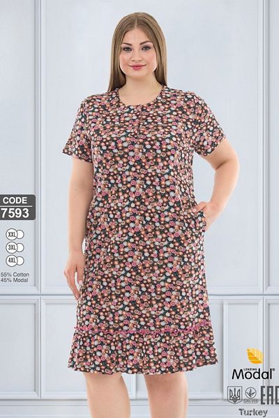 ROMEO LİFE Women's Large Size Cotton Modal Fabric Button Detailed Patterned Summer Dress 7593