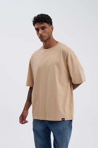 Machinist Tricou de bază super bumbac, bej, supradimensionat, pentru bărbați