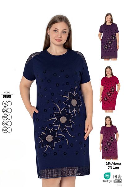 ROMEO LİFE Γυναικείο φόρεμα από ύφασμα Lycra Viscose Plus Size 5858