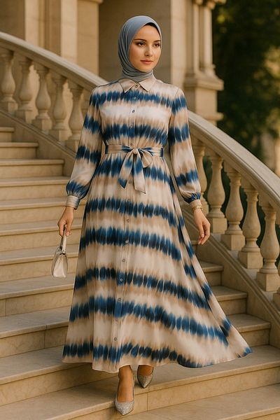 Neva Style Индиго синя рокля с шарки - 23551IM