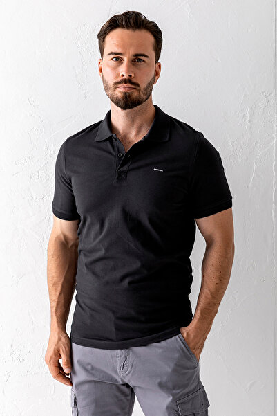 JB John Borners Pánské bavlněné tričko Polo Neck s potiskem černé - 25Y 2061