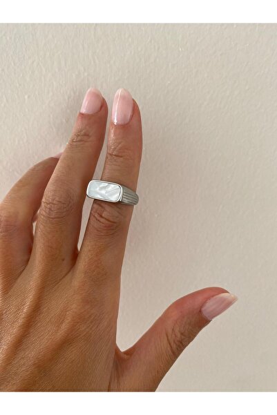 stainless steell Çelik Dikdörtgen Model Sede Taşlı Ayarlanabilir Yüzük