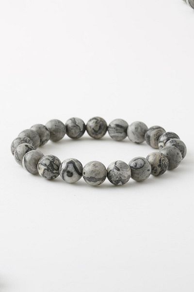 Deniz Doğal Taş Gray Jasper Certified Natural Stone Bracelet - Physical Resistance, B1058 (10Mm-18Cm)