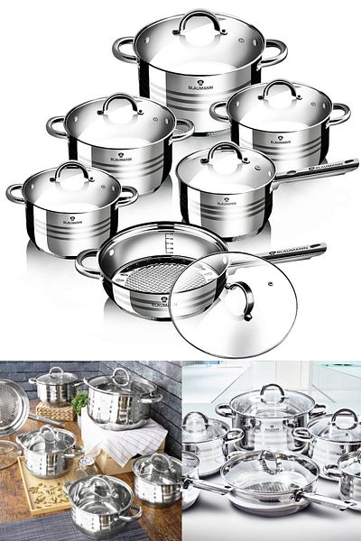 Blaumann 12 Pcs Cookware Set Stainless Steel Pots Jumbo Gourmet Line Induction All Stoves Oven / Dishwasher
