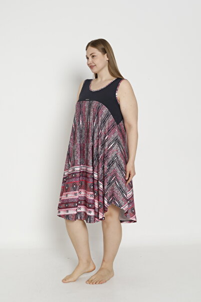 ROMEO LİFE Kadın Büyük Beden Likralı Sıfır Kollu Kısa Elbise 7209