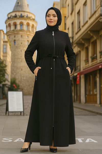 Neva Style Hijab negru cu buzunare Ferace 60125s