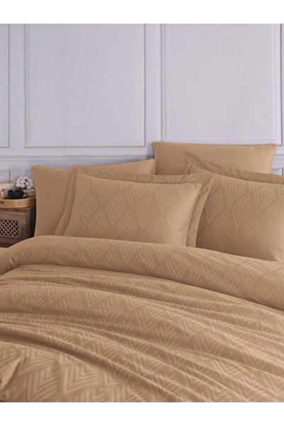 Sevim Tivoli Жакардовий 100% бавовняний сатиновий двоспальний комплект постільної білизни - Diamond - Капучино - 200x220 см