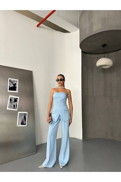MODAGK Strapless Blouse Pants Set