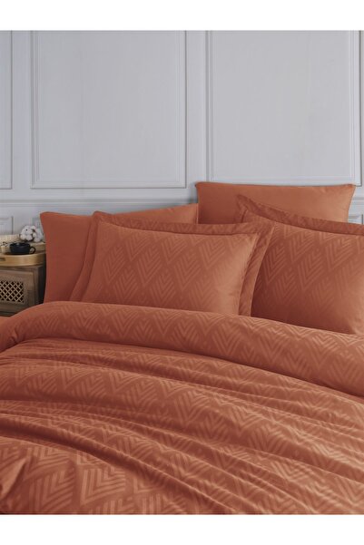 Sevim Tivoli Double Duvet Cover set - 100% Cotton, Jacquard and satin, Apricot Color - 200x220 Cm