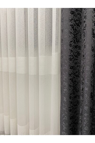 CY HOME Gabriel Keten Ağır Gramajlı Tül Çizgili Yıkanabilir Kırışmaz 1x3 Sık ...