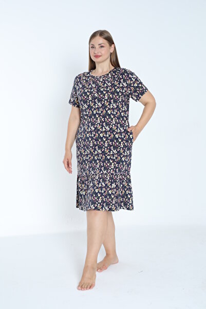 ROMEO LİFE Γυναικείο καλοκαιρινό φόρεμα με μοτίβο με μεγάλο βαμβακερό ύφασμα με λεπτομέρεια 7847