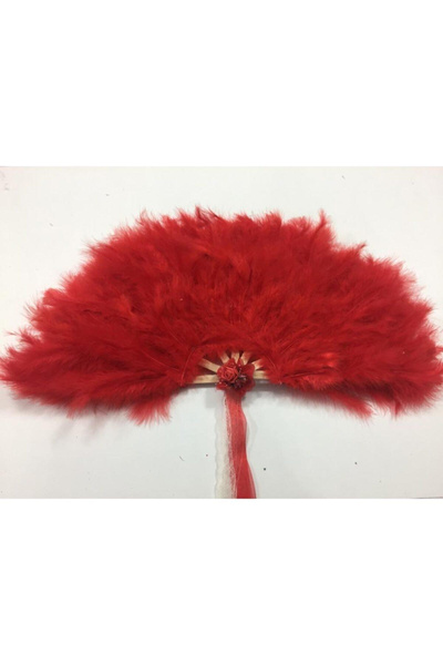 Genel Markalar Kırmızı Tüylü Ahşap Gelin Nedime Yelpazesi 60*30