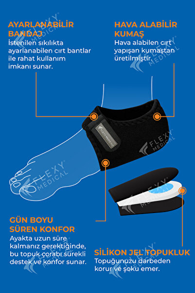Flexy Medical Silikonlu Topukluk Tabanlık - Kumaş Topuk Çorabı 2 Adet Topuk Dikeni Ayak Ağrısı Nasır Çatlak.